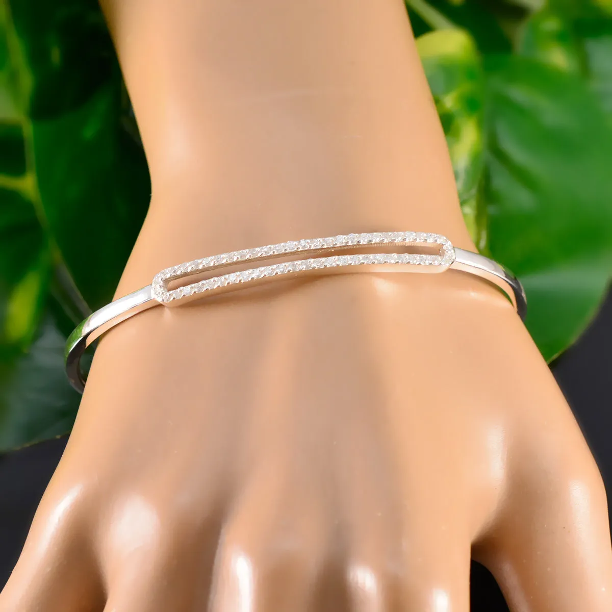 Riyo Beautiful 925 Sterling Silver Bracelet For Womens White CZ Bracelet Bezel Setting Bracelet Bangle Bracelet L Size 6-8.5 Inch.