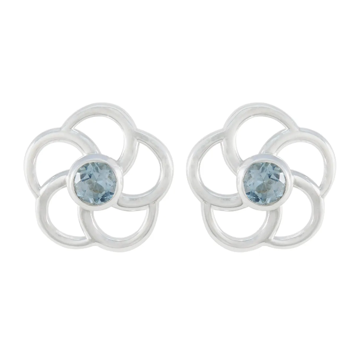 Riyo Beddable 925 Sterling Silver Earring For Female Blue Topaz Earring Bezel Setting Blue Earring Stud Earring