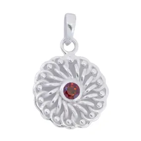 Riyo Beddable Gemstone Round Faceted Red Garnet Sterling Silver Pendant Gift For Friend