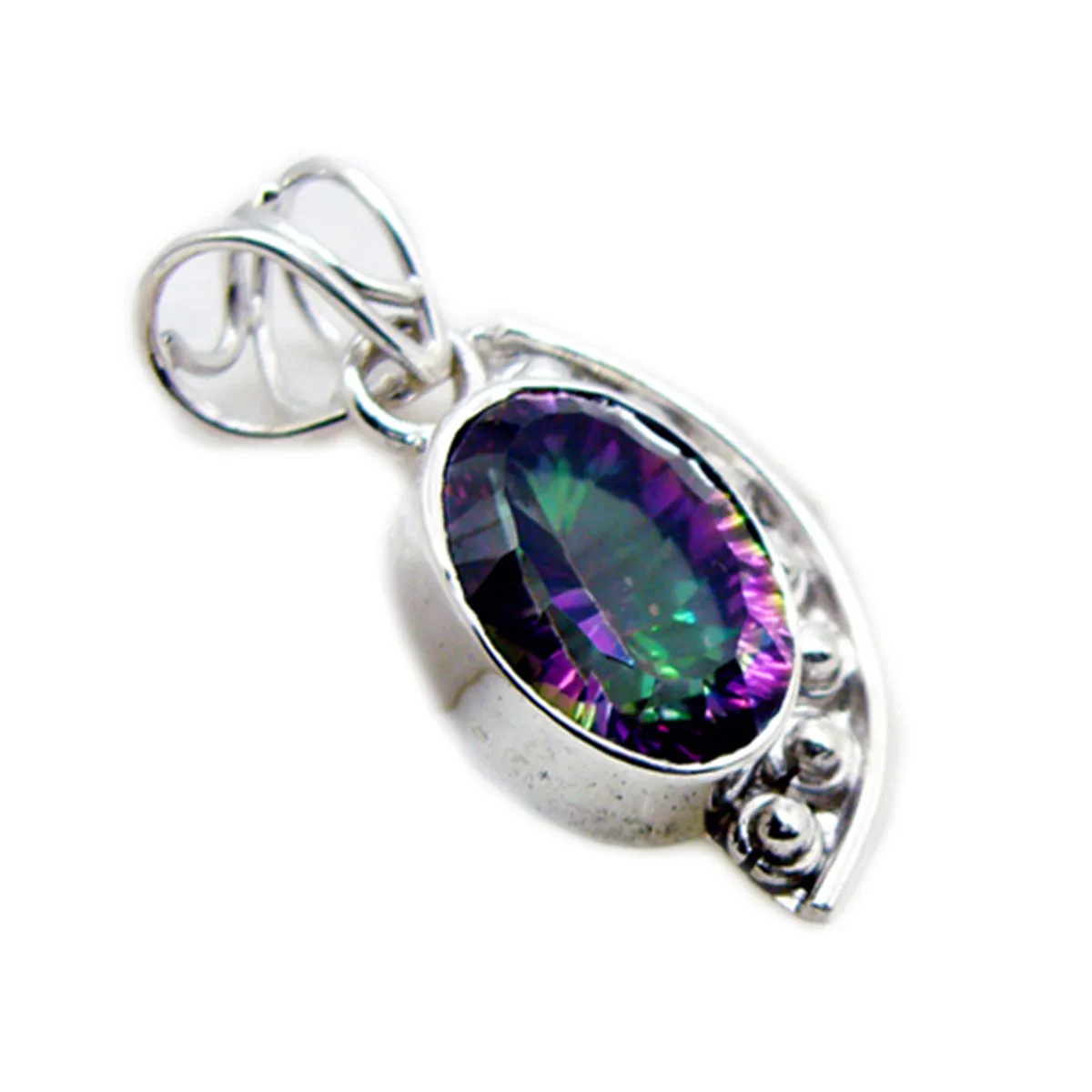 Riyo Bewitching Gemstone Oval Faceted Multi Color Mystic Quartz Sterling Silver Pendant Gift For Christmas