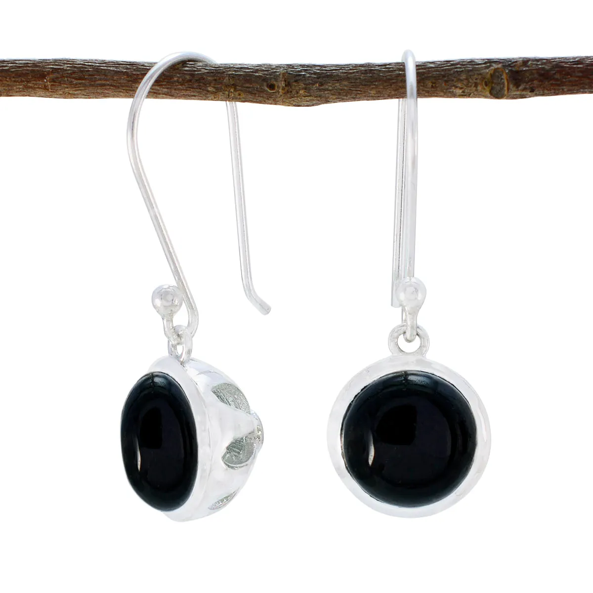 Riyo Bewitching Sterling Silver Earring For Lady Black Onyx Earring Bezel Setting Black Earring Dangle Earring