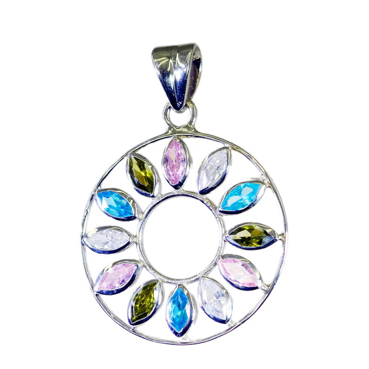 Riyo Bonny Gemstone Marquise Faceted Multi Color Multi Stone 1038 Sterling Silver Pendant Gift For Good Friday