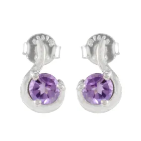 Riyo Charming 925 Sterling Silver Earring For Damsel Amethyst Earring Bezel Setting Purple Earring Stud Earring