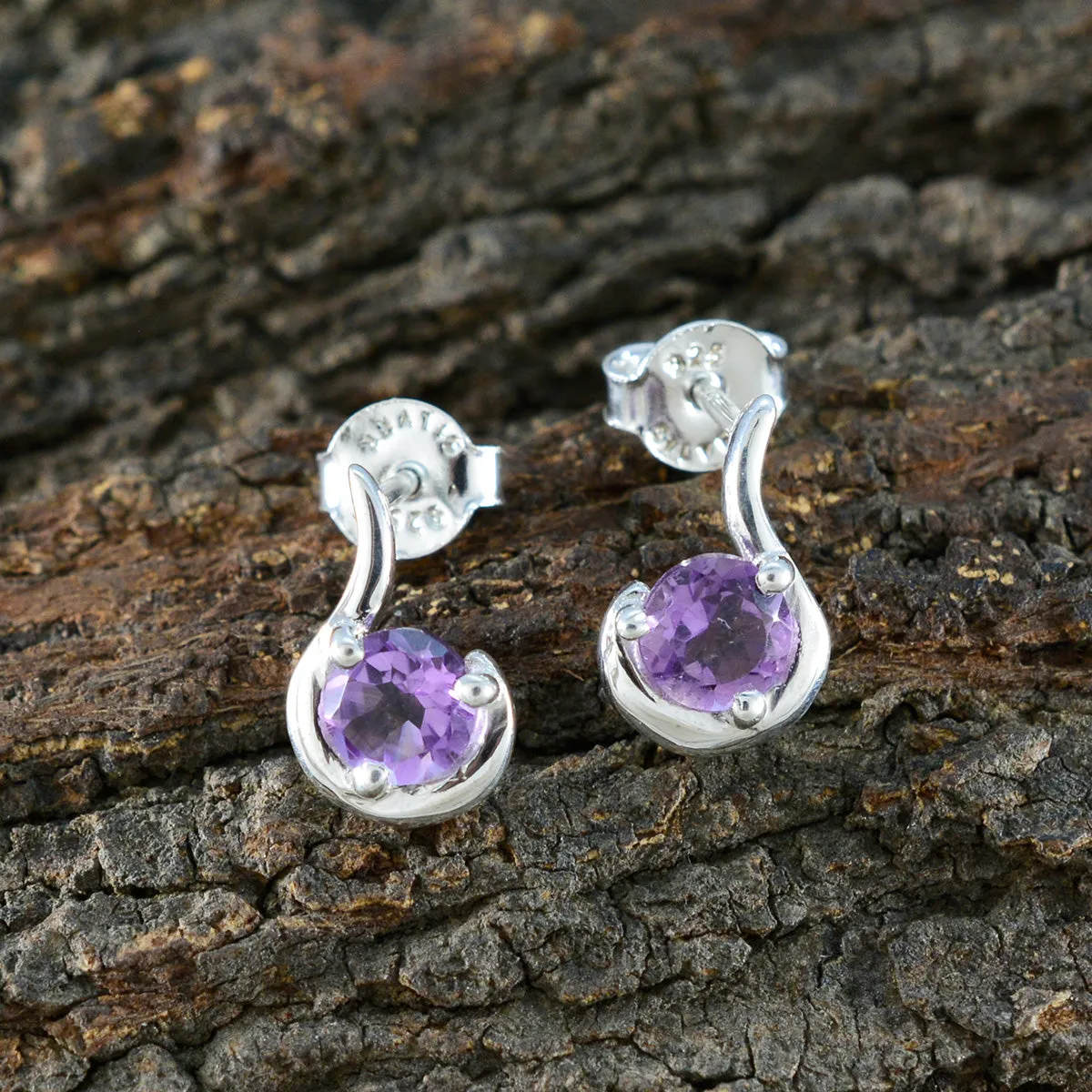 Riyo Charming 925 Sterling Silver Earring For Damsel Amethyst Earring Bezel Setting Purple Earring Stud Earring