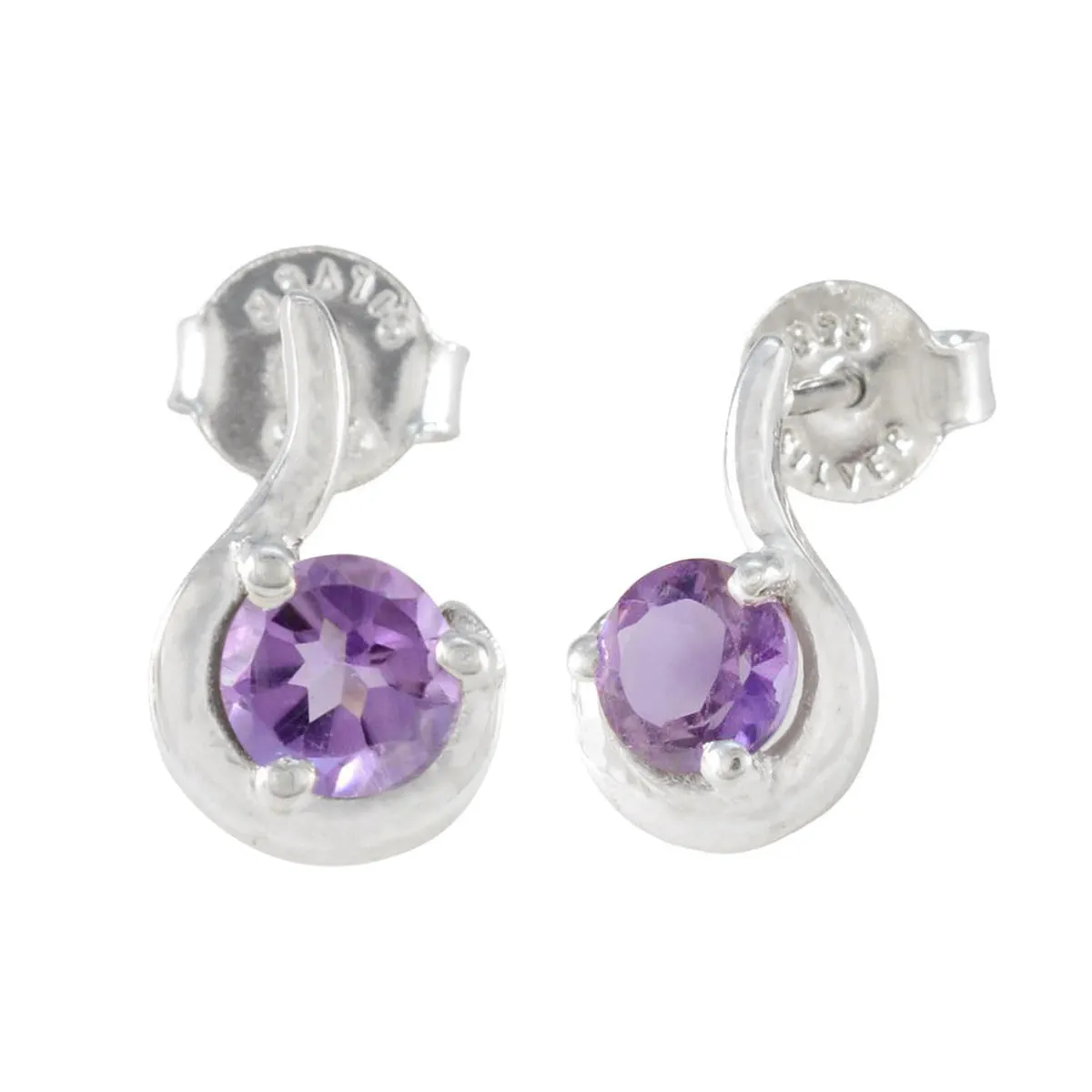 Riyo Charming 925 Sterling Silver Earring For Damsel Amethyst Earring Bezel Setting Purple Earring Stud Earring