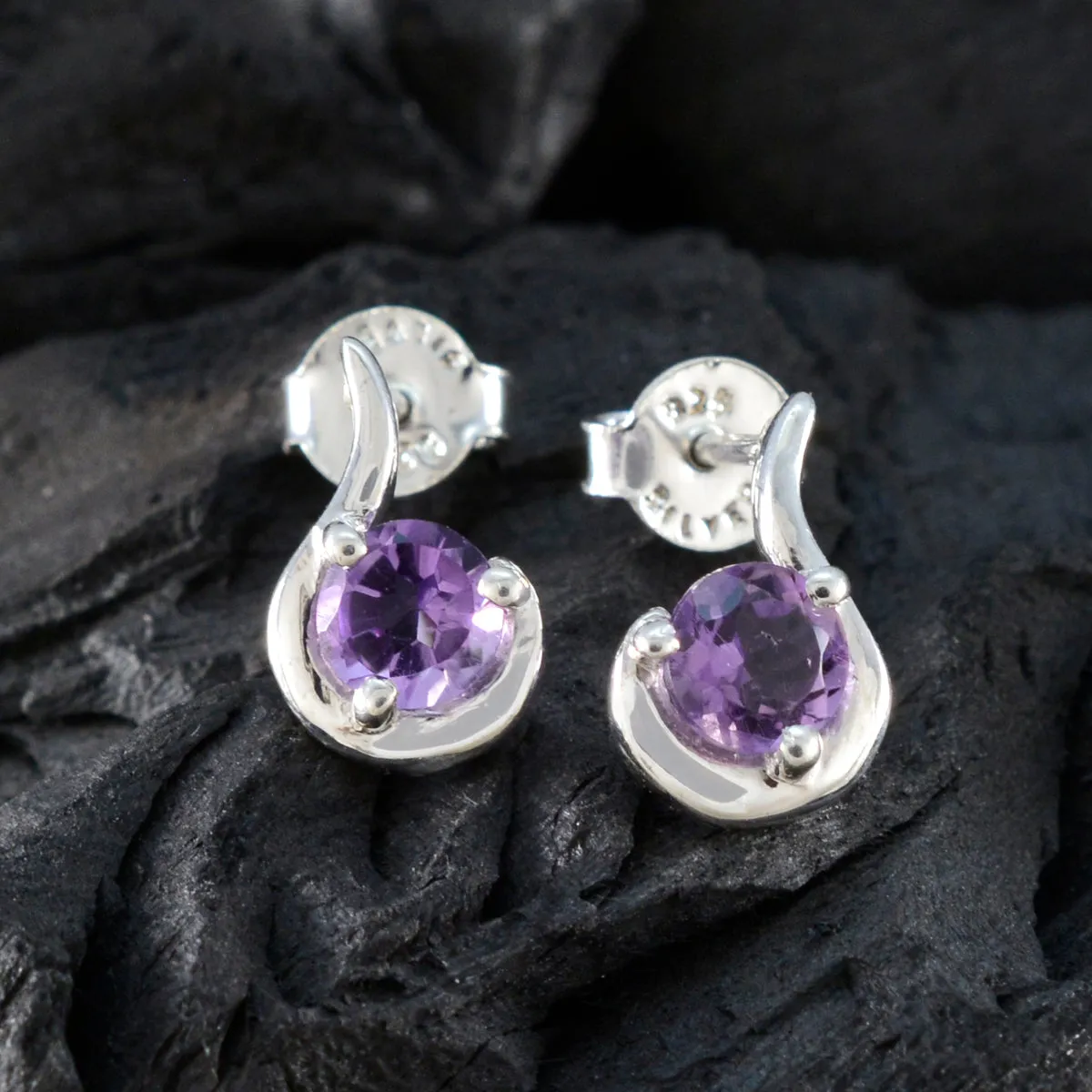 Riyo Charming 925 Sterling Silver Earring For Damsel Amethyst Earring Bezel Setting Purple Earring Stud Earring