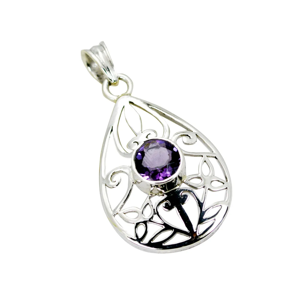 Riyo Charming Gemstone Round Faceted Purple Amethyst 1010 Sterling Silver Pendant Gift For Good Friday