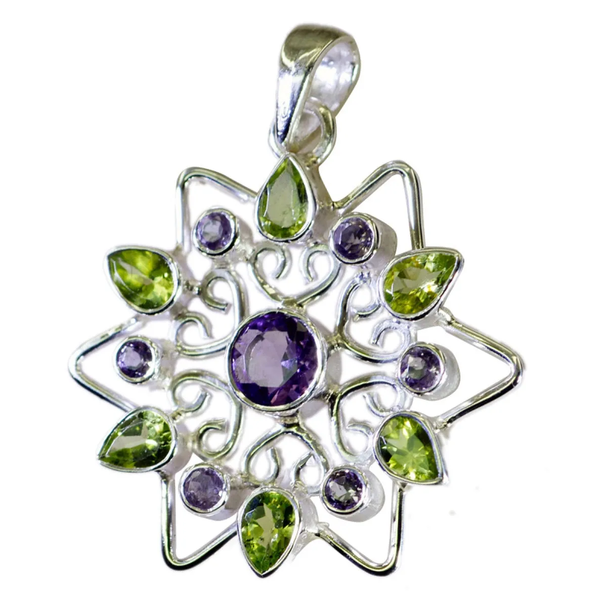 Riyo Cute Gems Multi Faceted Multi Color Multi Stone Solid Silver Pendant Gift For Good Friday