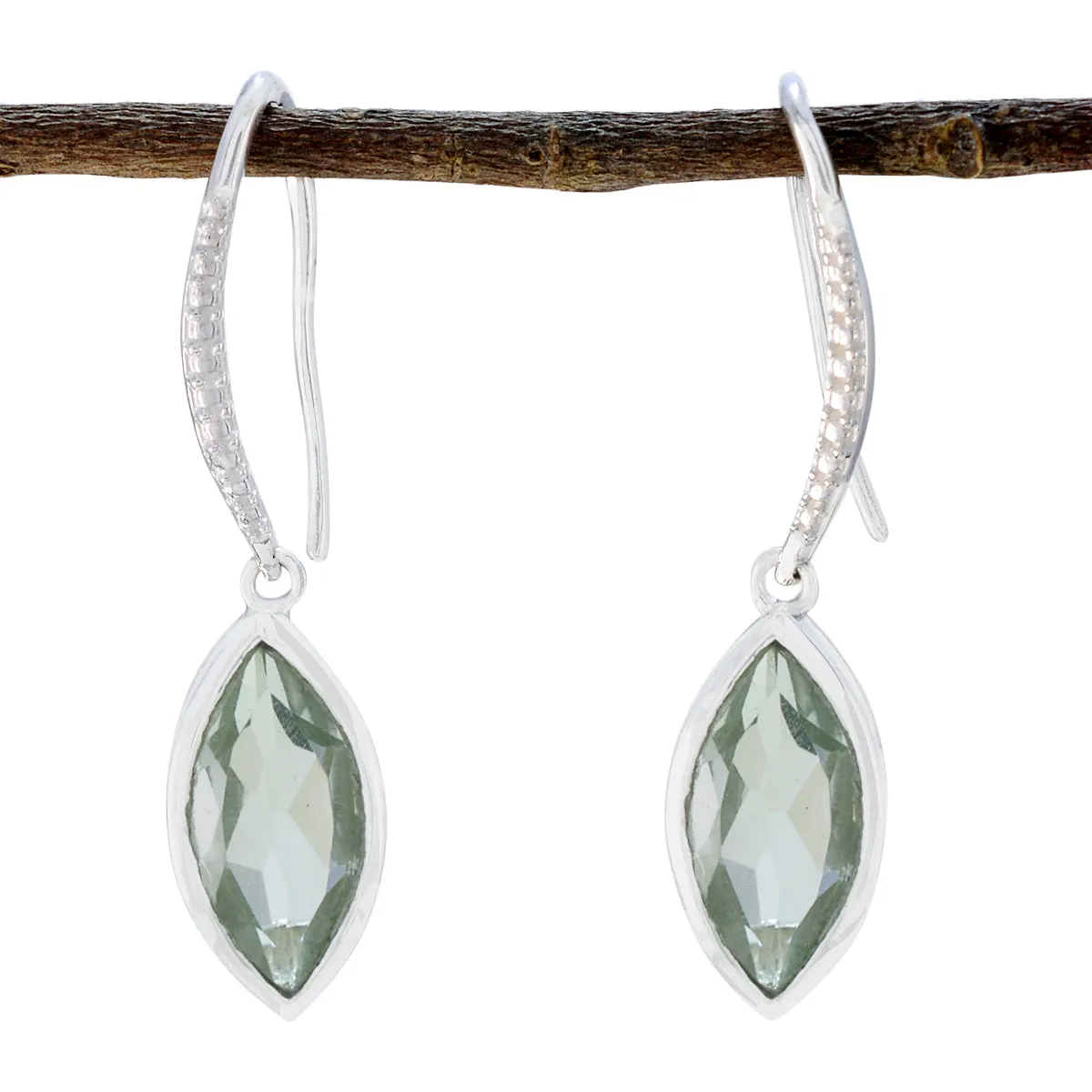 Riyo Cute Sterling Silver Earring For Lady Green Amethyst Earring Bezel Setting Green Earring Dangle Earring