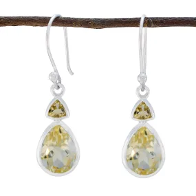 Riyo Delightful Sterling Silver Earring For Women Citrine Earring Bezel Setting Yellow Earring Dangle Earring