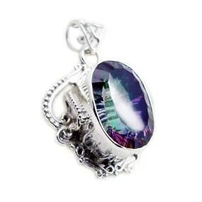 Riyo Drop Gems Oval Faceted Multi Color Mystic Quartz Silver Pendant Gift For Engagement