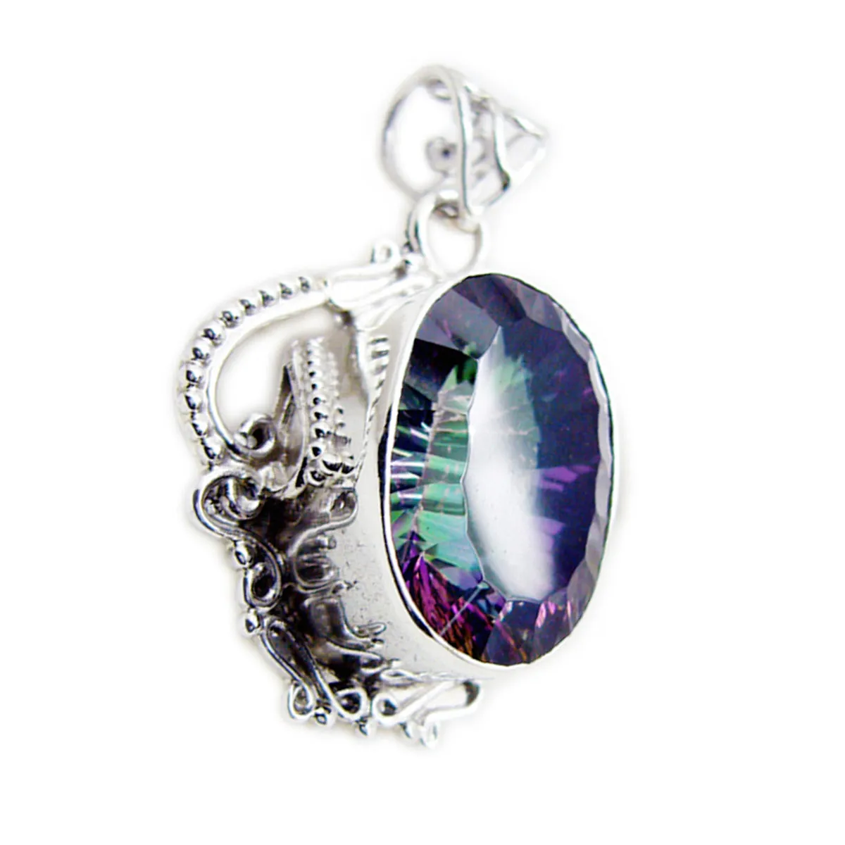 Riyo Drop Gems Oval Faceted Multi Color Mystic Quartz Silver Pendant Gift For Engagement