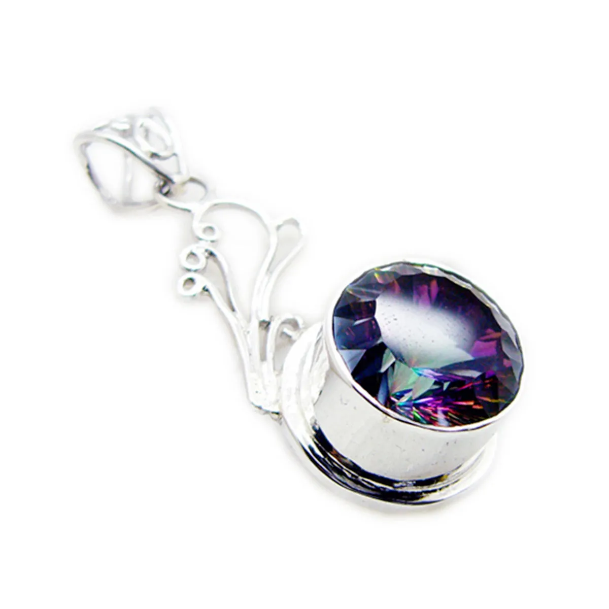 Riyo Easy Gems Round Faceted Multi Color Mystic Quartz Solid Silver Pendant Gift For Anniversary