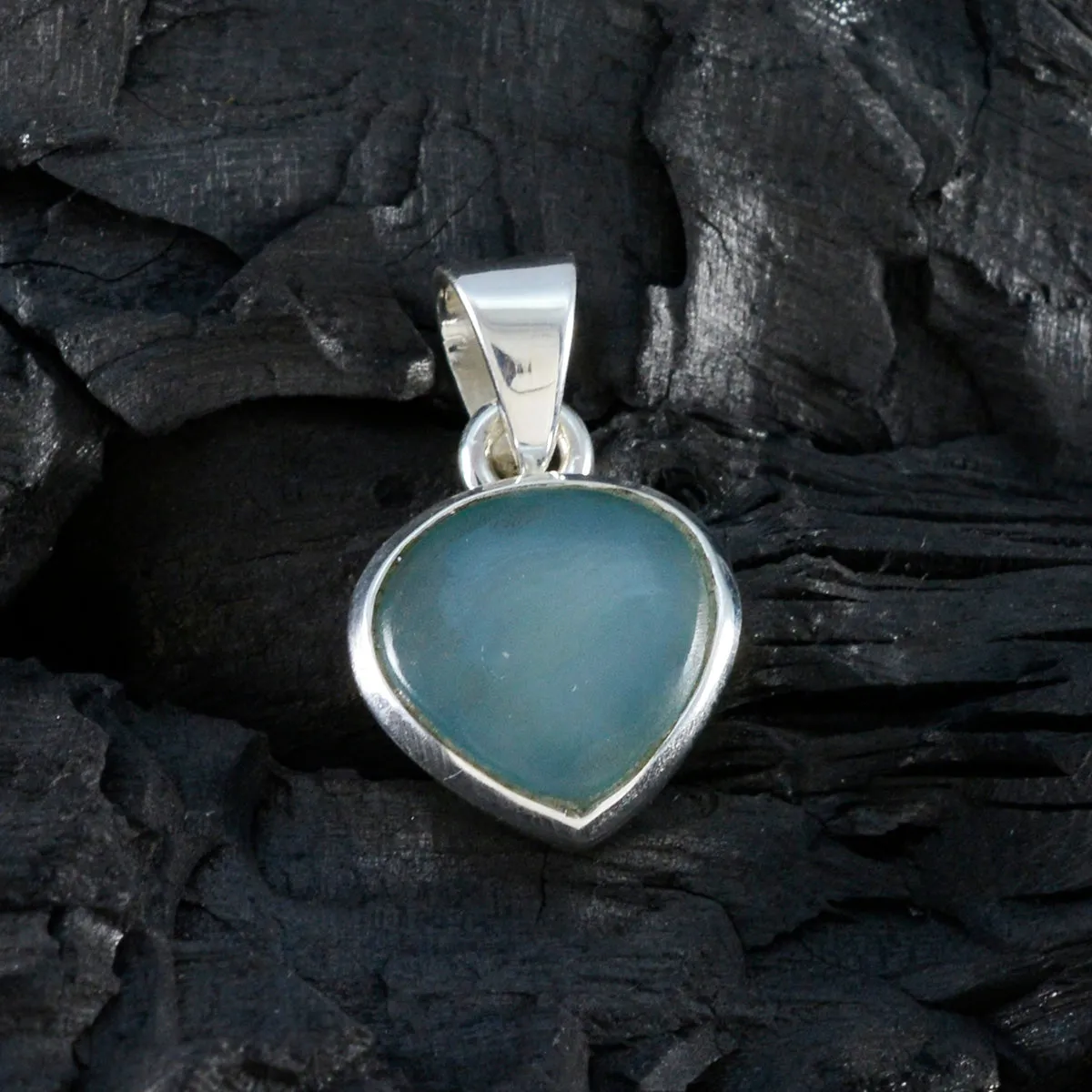 Riyo Exquisite Gems Heart Cabochon Blue Chalcedony Silver Pendant Gift For Sister