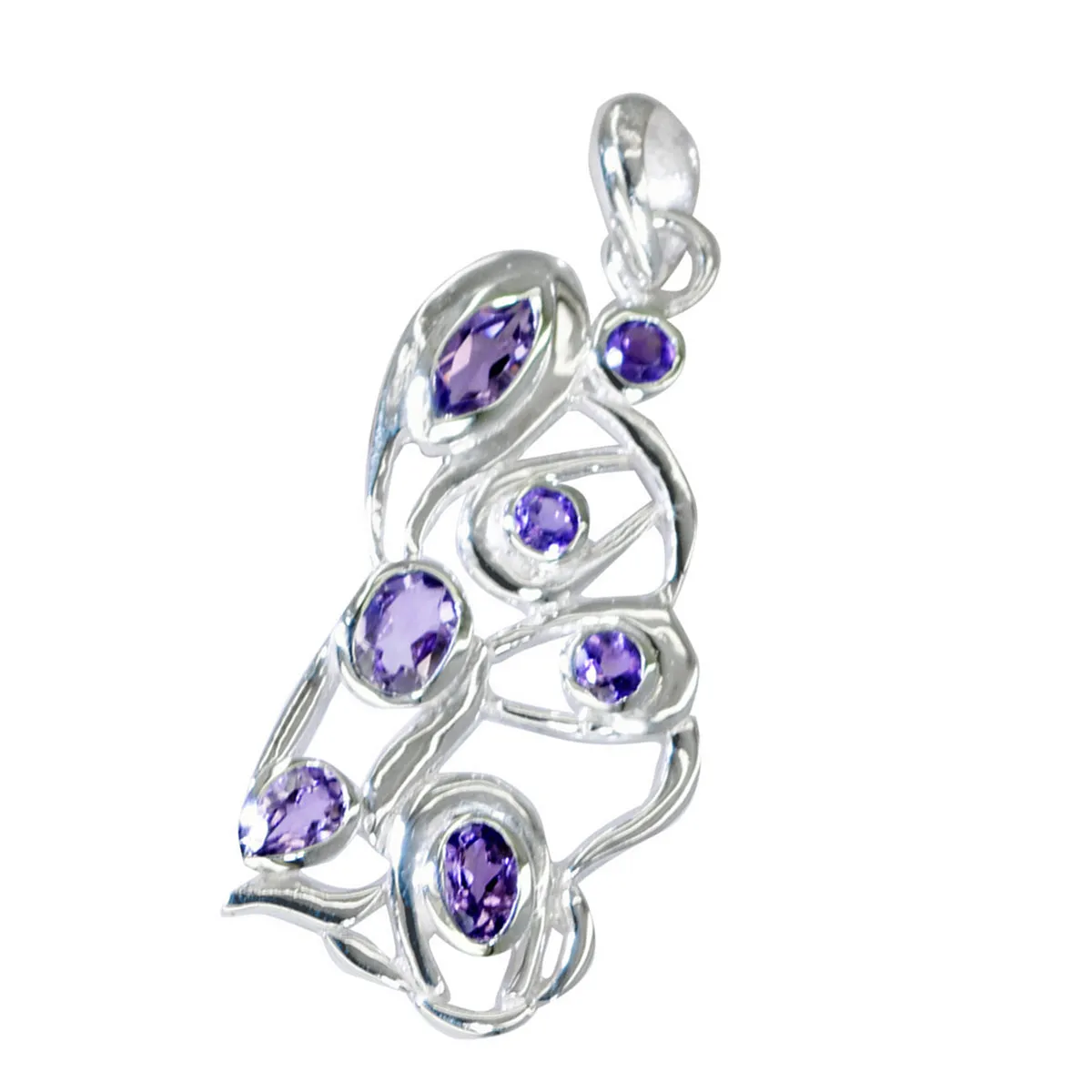 Riyo Exquisite Gems Multi Faceted Purple Amethyst Solid Silver Pendant Gift For Anniversary