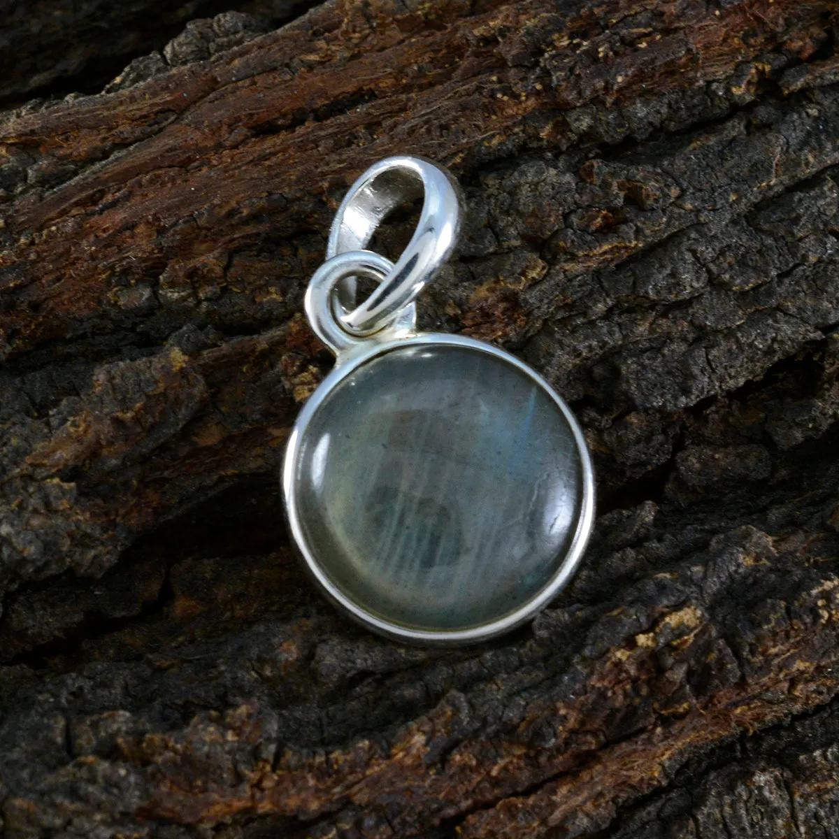 Riyo Exquisite Gemstone Round Cabochon Gray Labradorite Sterling Silver Pendant Gift For Christmas