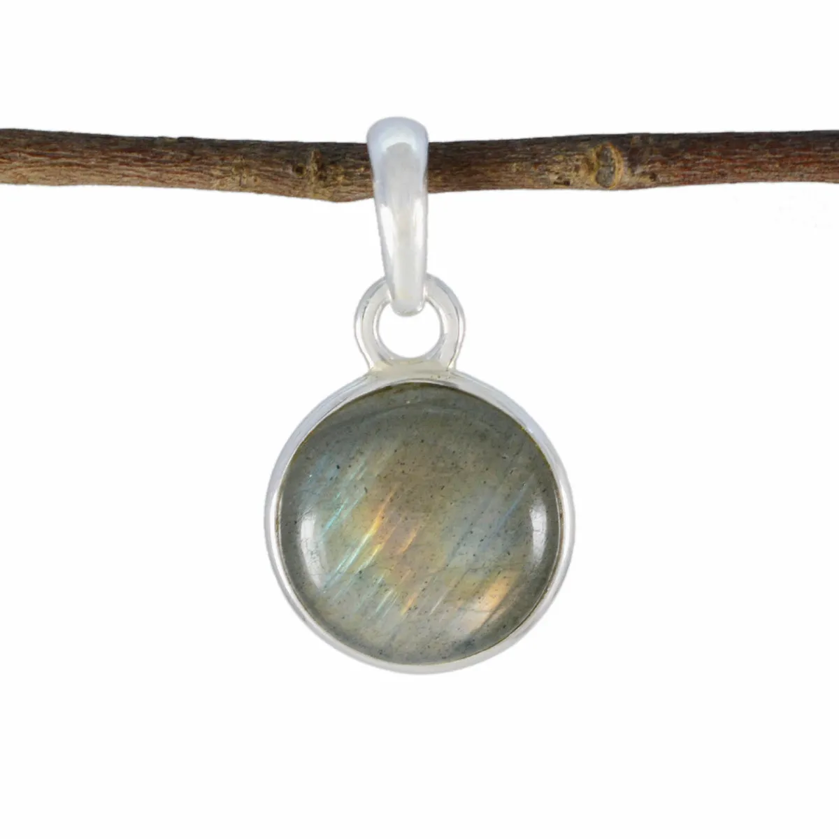 Riyo Exquisite Gemstone Round Cabochon Gray Labradorite Sterling Silver Pendant Gift For Christmas