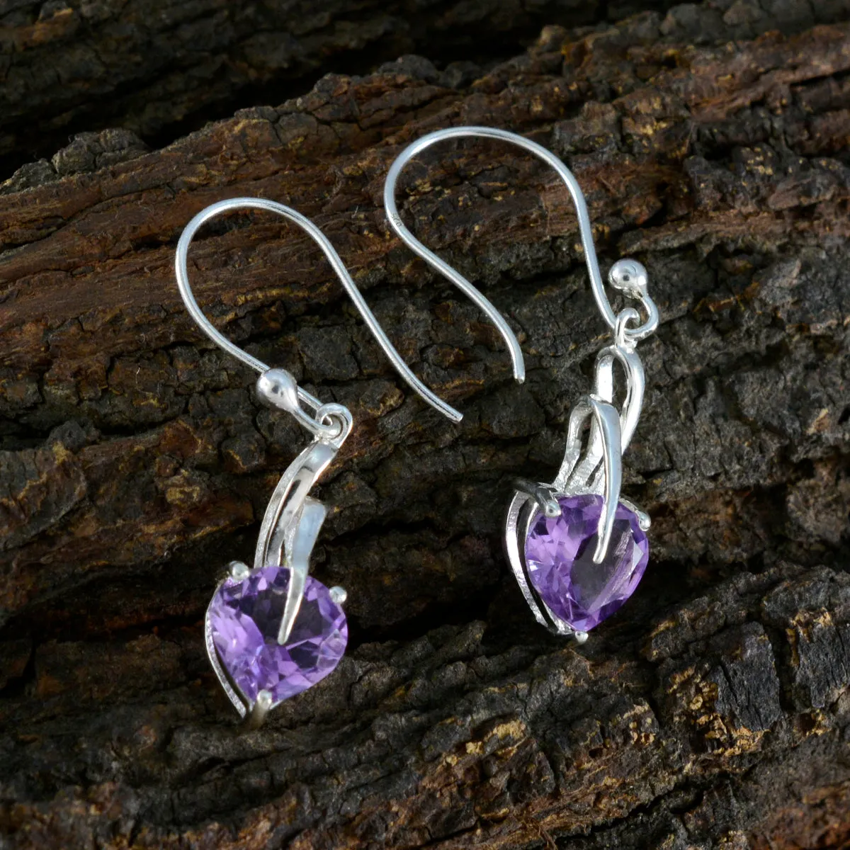 Riyo Exquisite Sterling Silver Earring For Sister Amethyst Earring Bezel Setting Purple Earring Dangle Earring