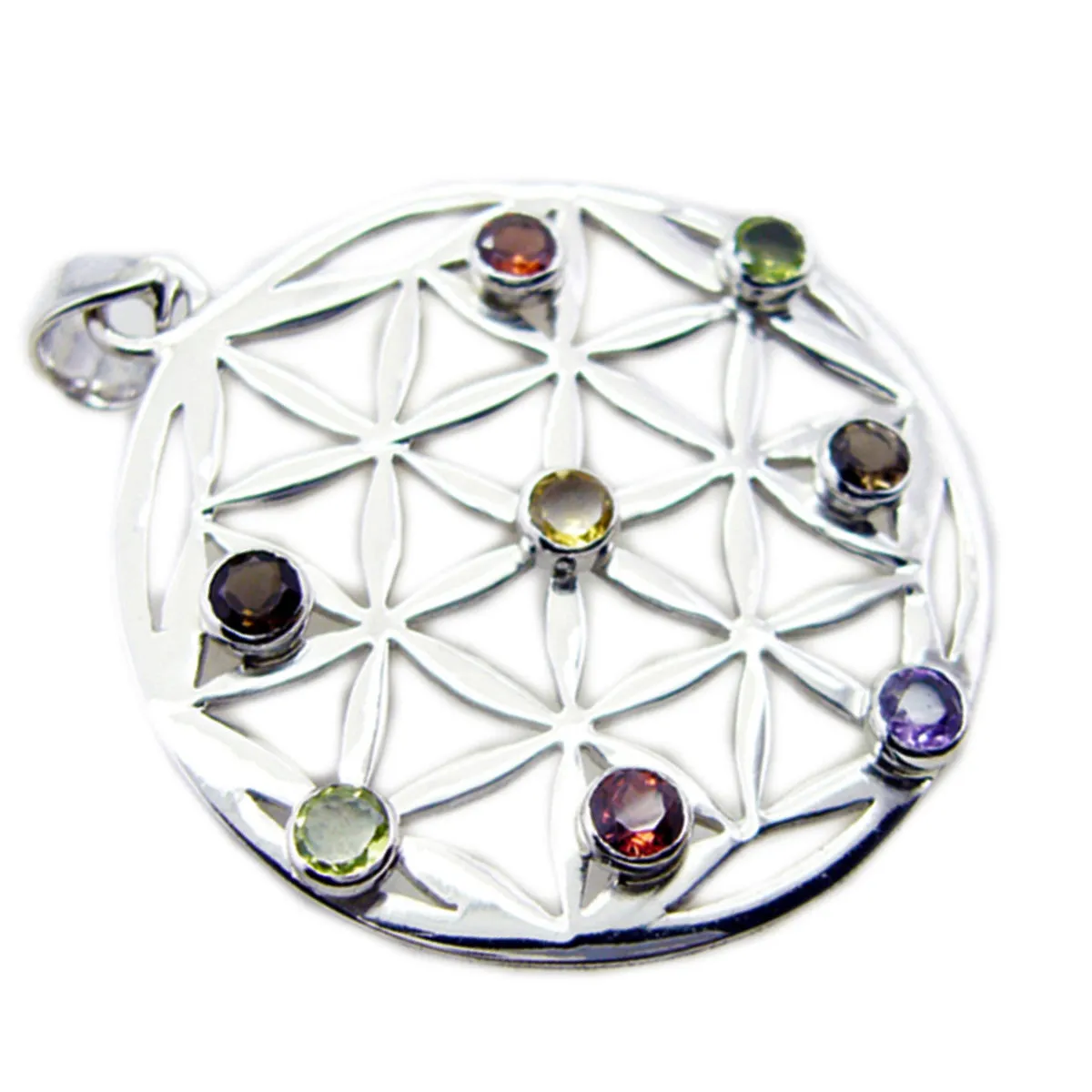 Riyo Fit Gemstone Round Faceted Multi Color Multi Stone Sterling Silver Pendant Gift For Friend