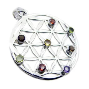 Riyo Fit Gemstone Round Faceted Multi Color Multi Stone Sterling Silver Pendant Gift For Friend