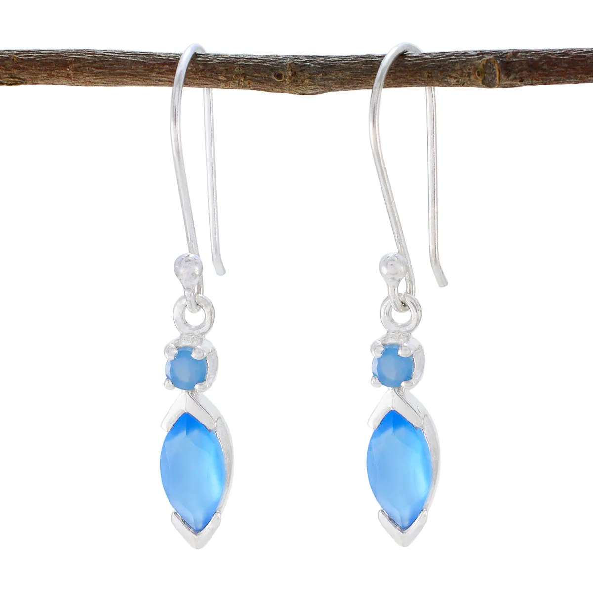 Riyo Foxy Sterling Silver Earring For Lady Blue Chalcedony Earring Bezel Setting Blue Earring Dangle Earring