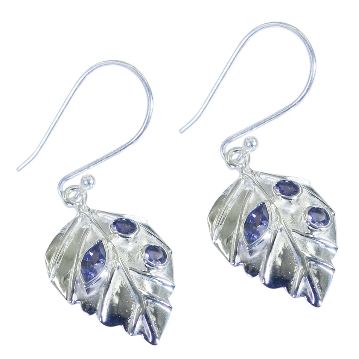 Riyo Genuine Gems multi shape Faceted Nevy Blue Iolite Silver Earring gift for grandmom