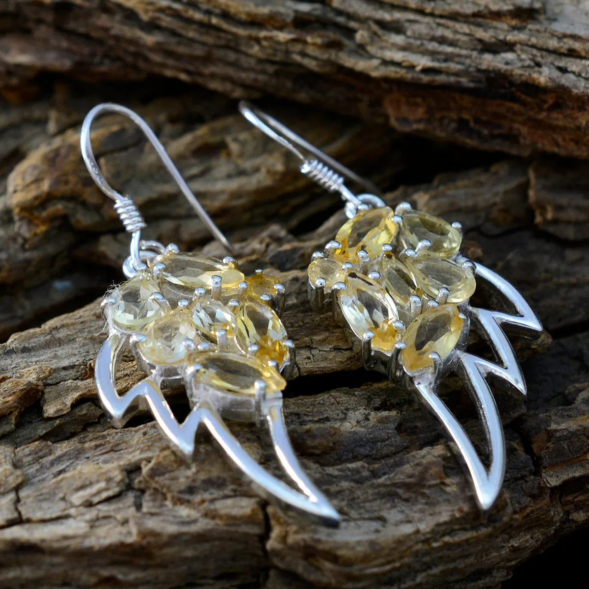 Riyo Genuine Gems multi shape Faceted Yellow Citrine Silver Earrings gift for good Friday