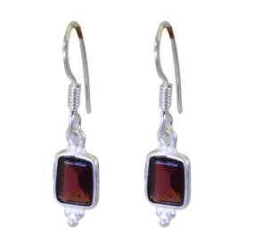 Riyo Genuine Gems Octogon Faceted Red Garnet Silver Earrings gift for girlfriend