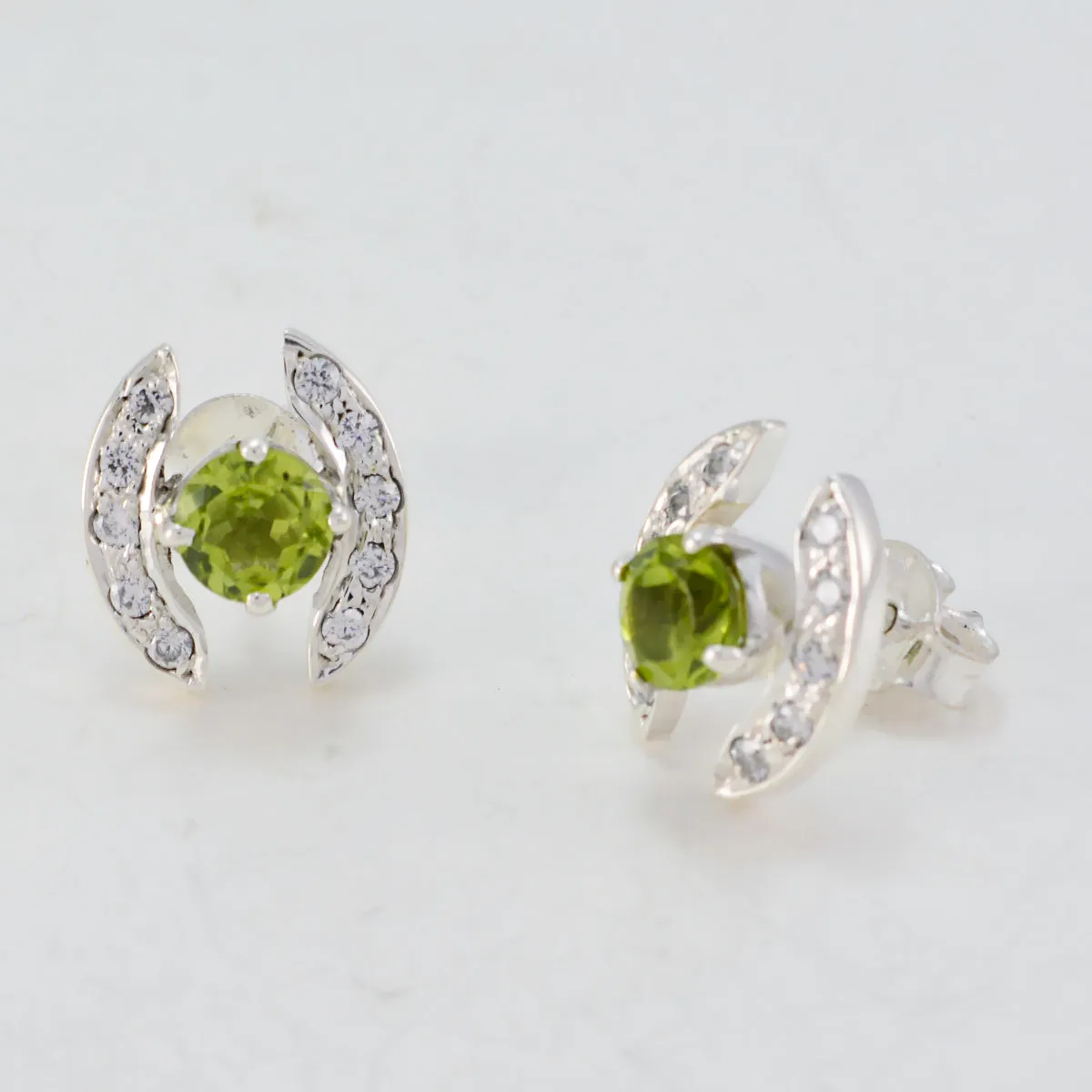 Riyo Genuine Gems oval Faceted Green Peridot Silver Earring mother's day gift