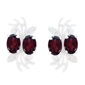 Riyo Genuine Gems oval Faceted Red Garnet Silver Earrings college graduation