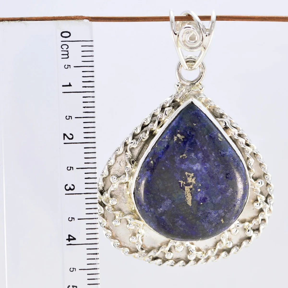 Riyo Genuine Gems Pear Cabochon Nevy Blue Lapis Lazuli 925 Silver Pendants gift for sister