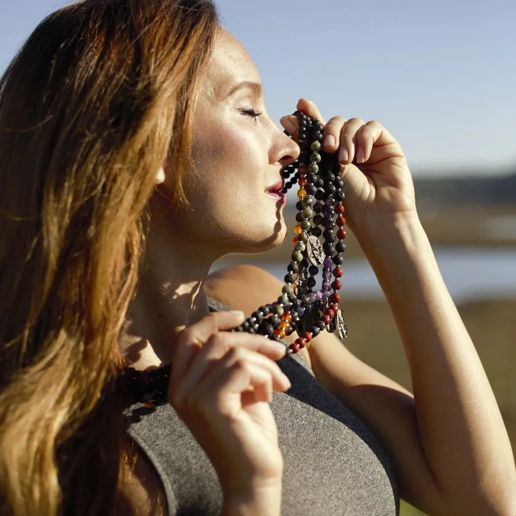 Root Chakra Aromatherapy Lava Rock Mala Beads with Ganesh Pendant