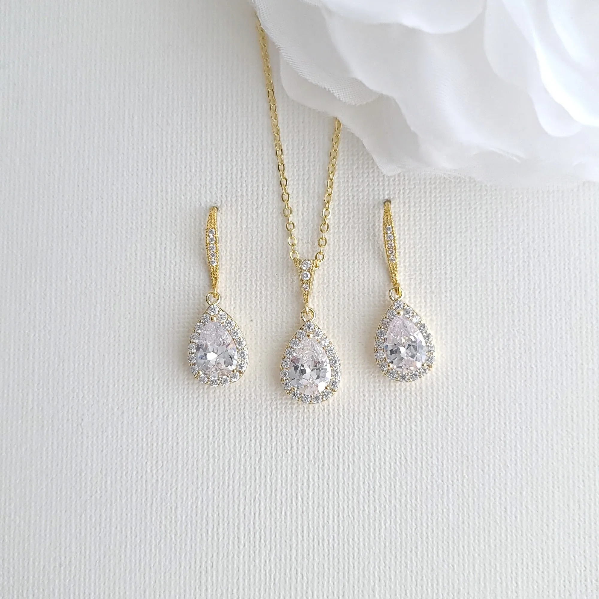 Rose Gold Dangle Earrings and Necklace Set-Emma