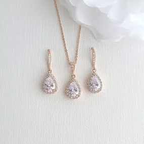 Rose Gold Dangle Earrings and Necklace Set-Emma