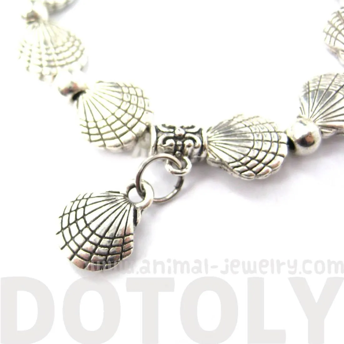 Row of Seashell Shells Shaped Stretchy Bracelet in Silver | DOTOLY