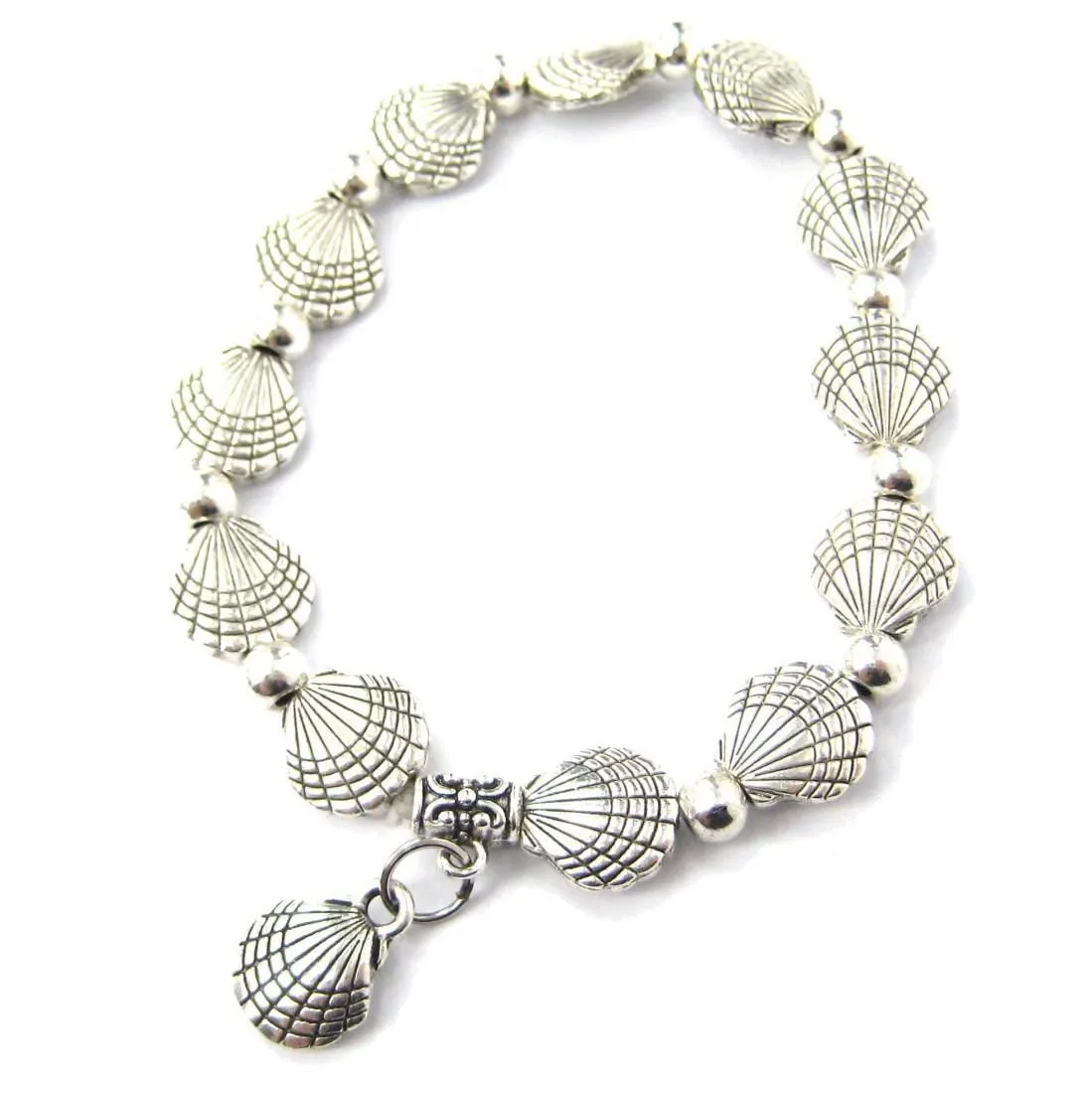 Row of Seashell Shells Shaped Stretchy Bracelet in Silver | DOTOLY