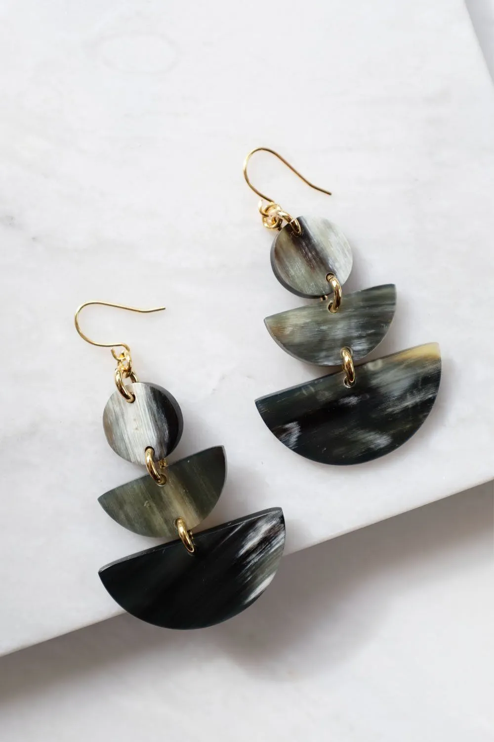 Saigon 16K Gold Plated Geometric Statement Buffalo Horn Earrings