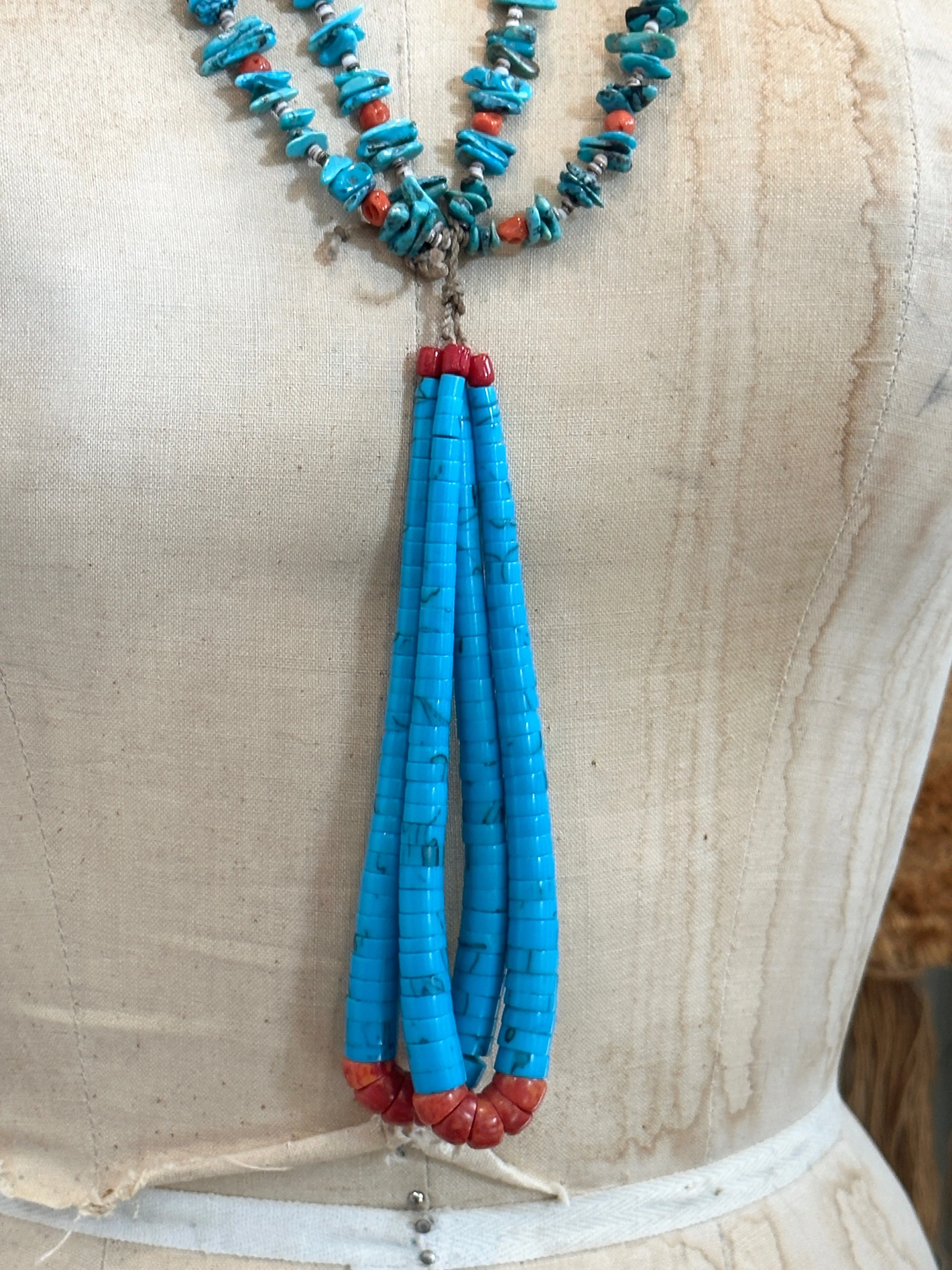 SANTO DOMINGO PUEBLO Turquoise & Spiny Oyster Jacla Necklace