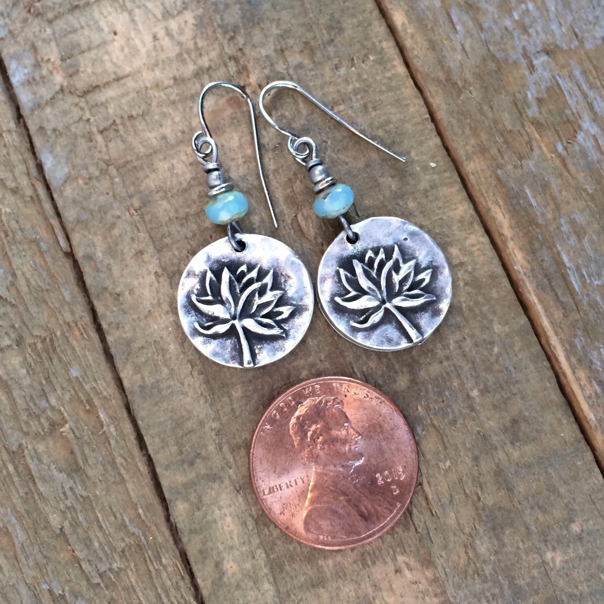 Silver Lotus Earrings, Small Silver Flower Jewelry, Lotus Jewelry, Yoga Jewelry, Sky Blue Lotus Earrings, Small Silver Drop Earrings