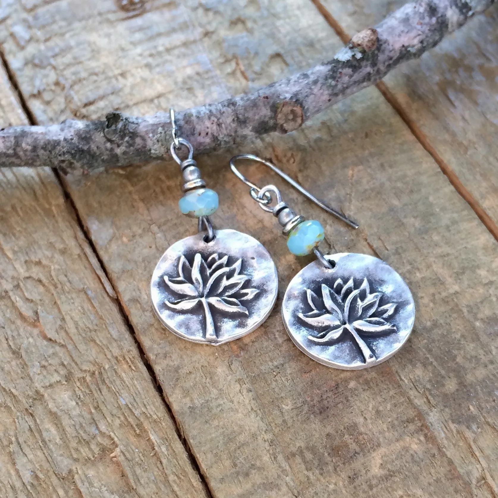 Silver Lotus Earrings, Small Silver Flower Jewelry, Lotus Jewelry, Yoga Jewelry, Sky Blue Lotus Earrings, Small Silver Drop Earrings