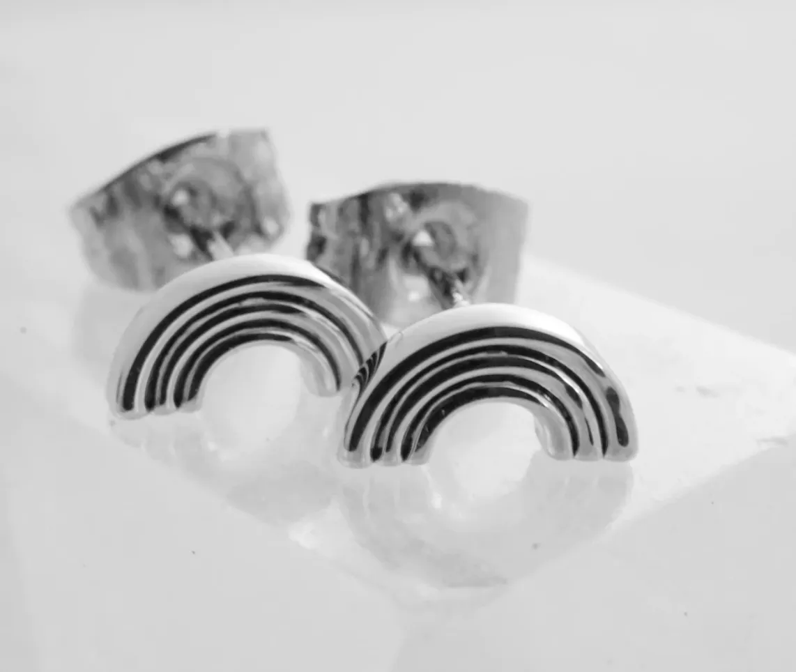 Silver Rainbow Stud Earrings