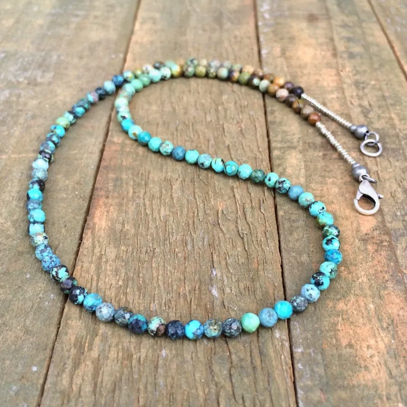 Silver Turquoise Choker with Ombre Turquoise Stones and Silver Accents