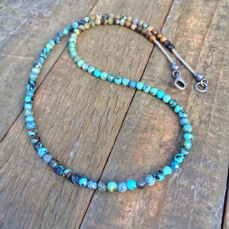 Silver Turquoise Choker with Ombre Turquoise Stones and Silver Accents