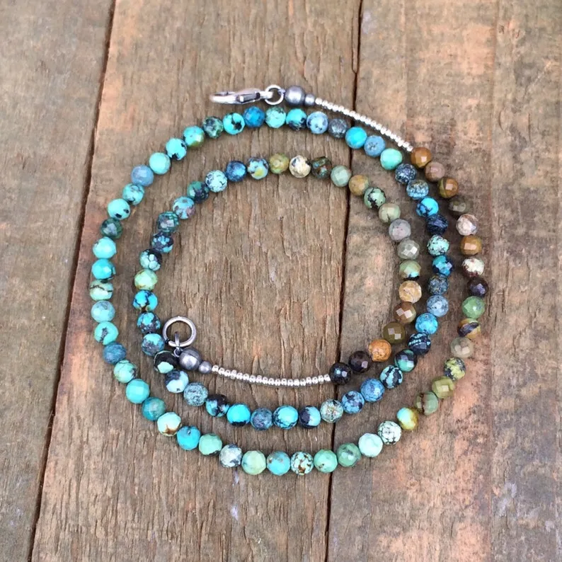 Silver Turquoise Choker with Ombre Turquoise Stones and Silver Accents