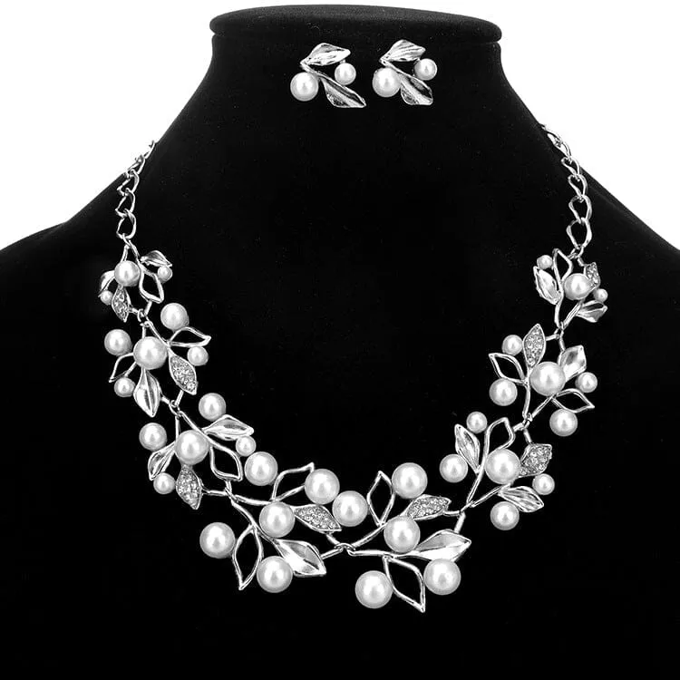 Simulated Pearl Leaves Jewelry Set