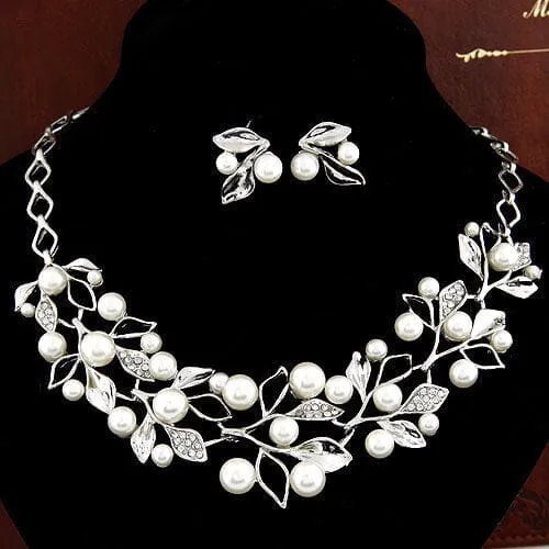 Simulated Pearl Leaves Jewelry Set