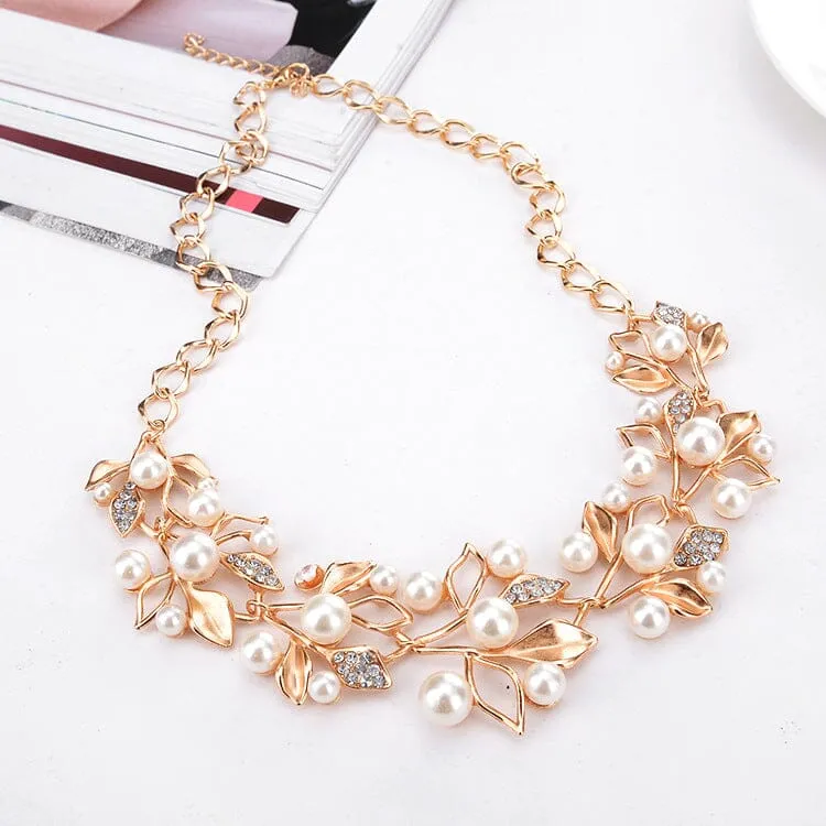 Simulated Pearl Leaves Jewelry Set