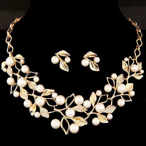 Simulated Pearl Leaves Jewelry Set