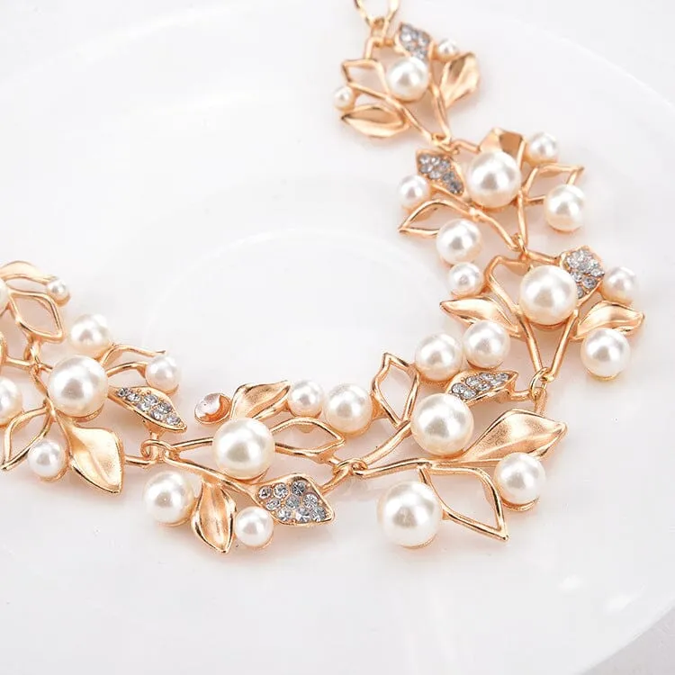 Simulated Pearl Leaves Jewelry Set