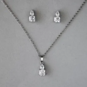 Square CZ Jewels Pendant Necklace Set